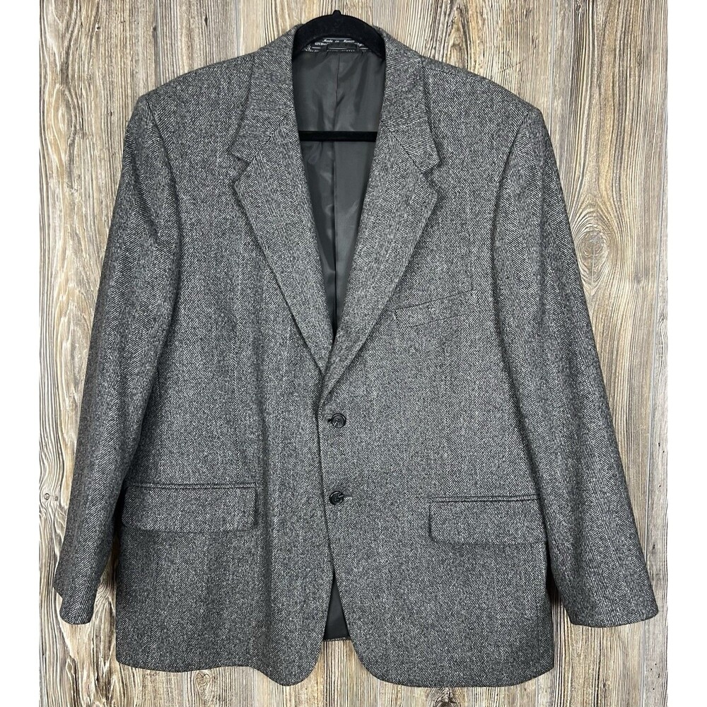 Bert Pulitzer‎ Men's Grey Herringbone Camel Hair Wool Blend Blazer Jacket 48L
